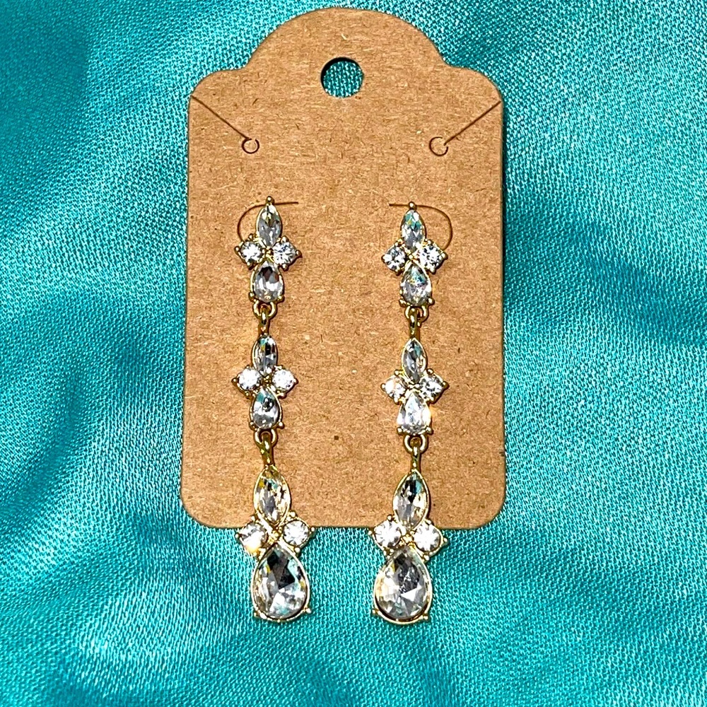 Long Sparking Rhinestone Fancy Drop Earrings